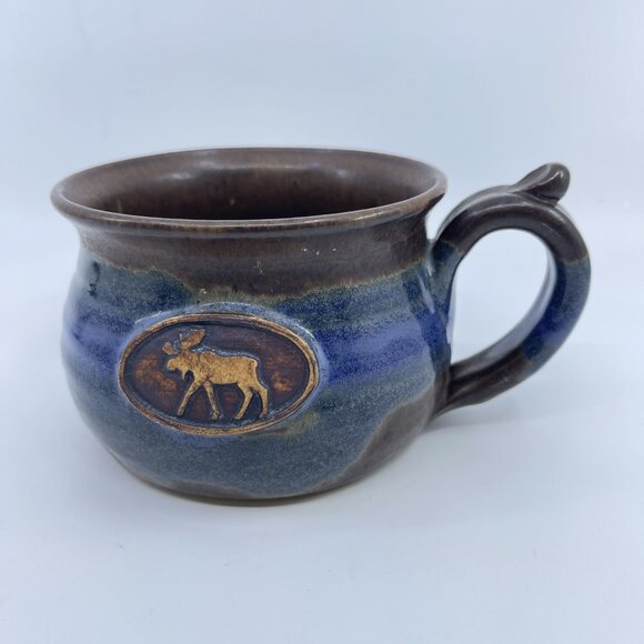 handcrafted mountain arts  pottery ceramic moose soup mug 24oz capacity - Picture 1 of 6